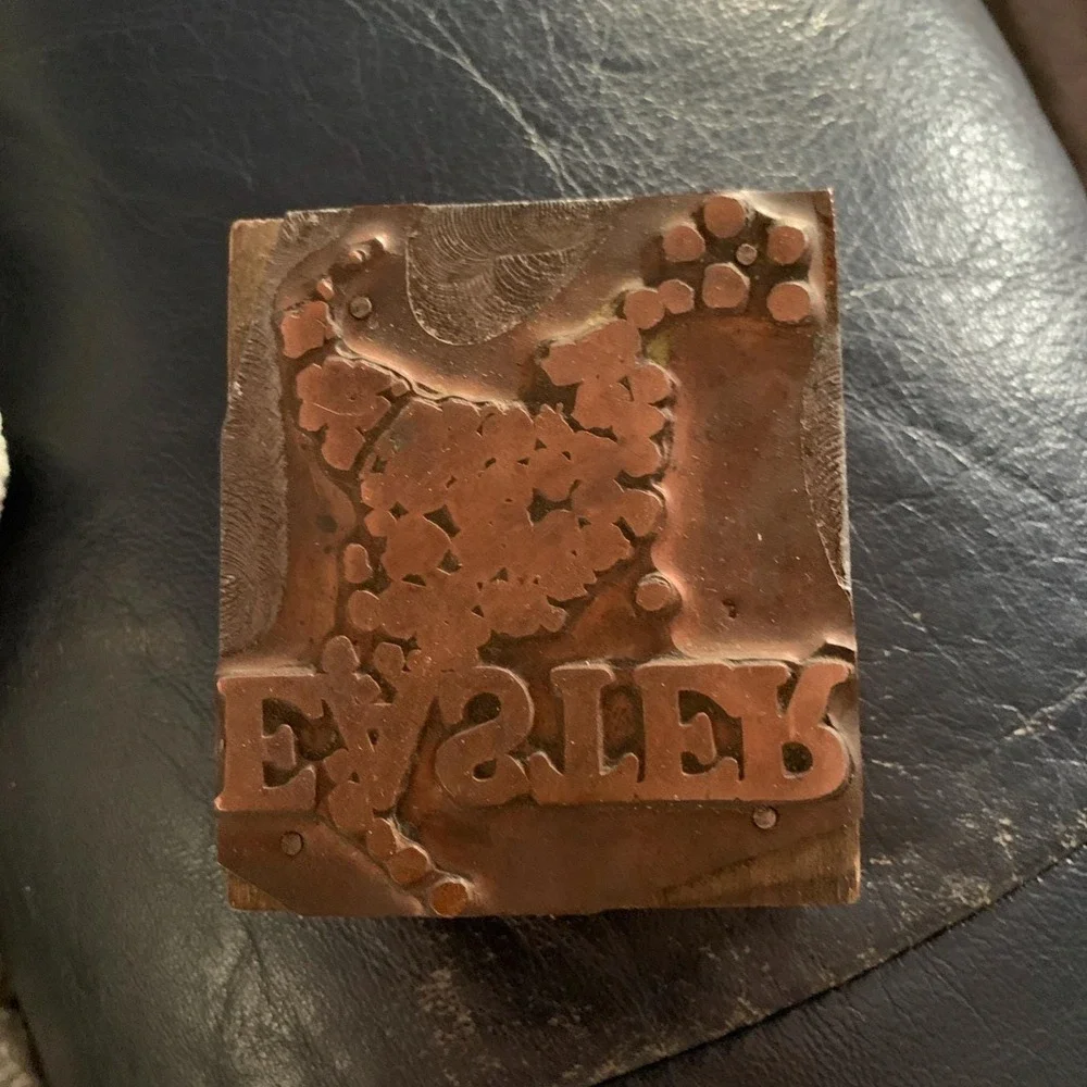 VTG‎ Unique EASTER Printers Printing Press Block Stamp Wood Copper Industrial